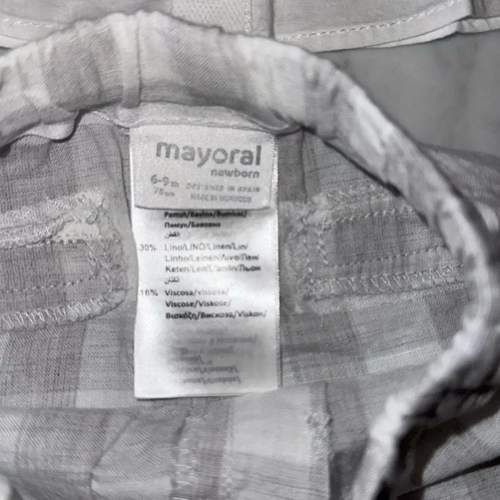 Mayoral Baby White & Gray Plaid Outfit 6/9M